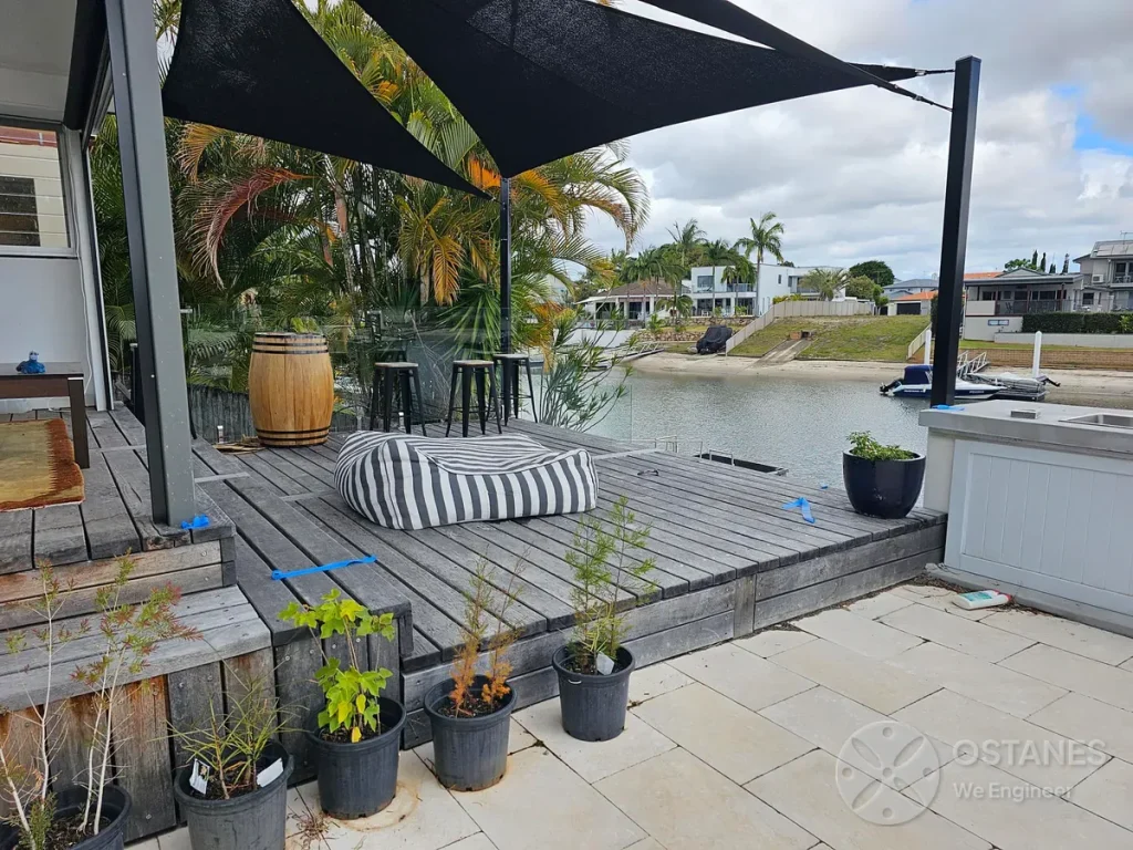 Rear patio and deck certified for a waterfront home in Bundall, Gold Coast