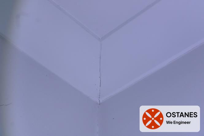 Gap at a cornice junction in a ceiling corner